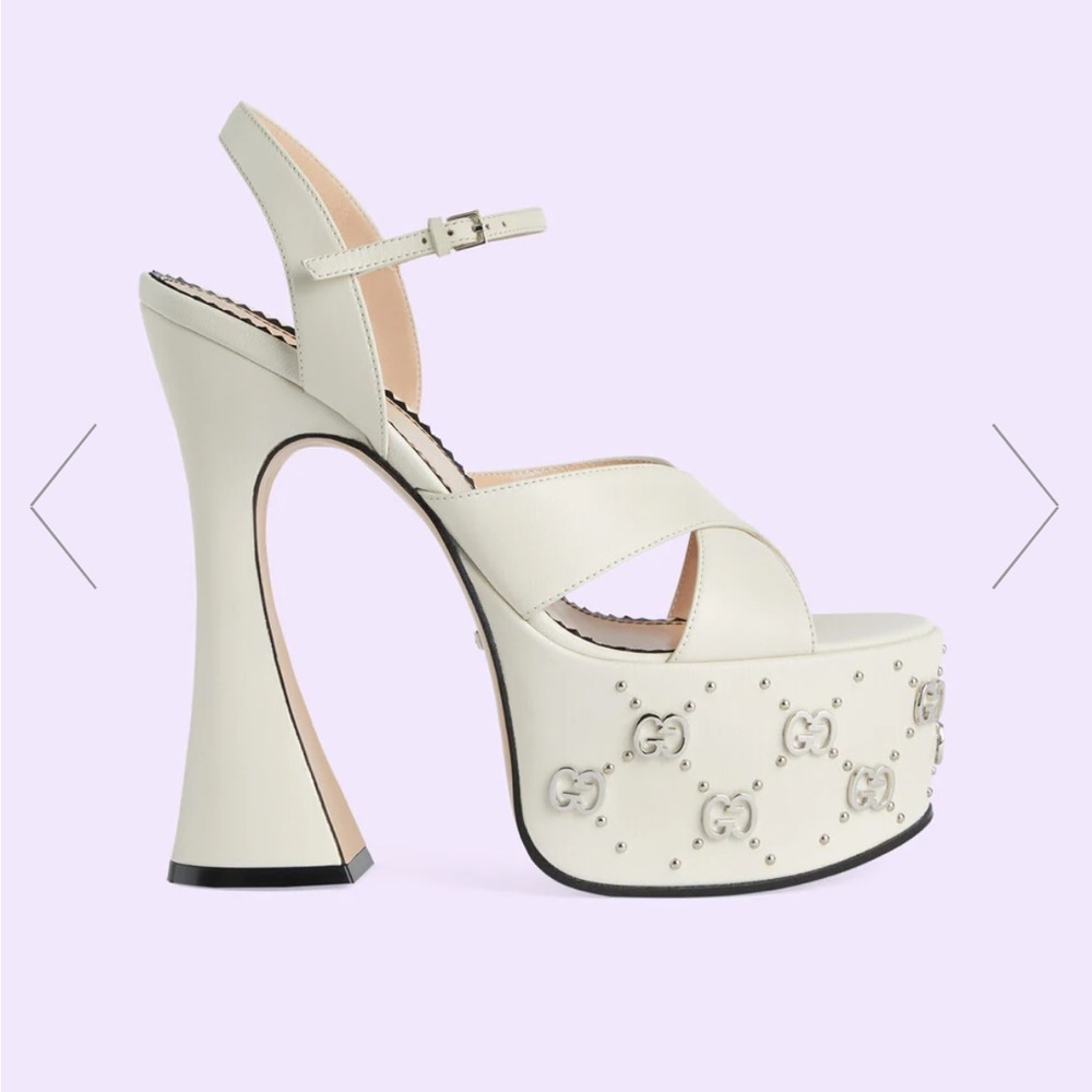 Gucci Women's Interlocking G studs platform heel sandal cream white